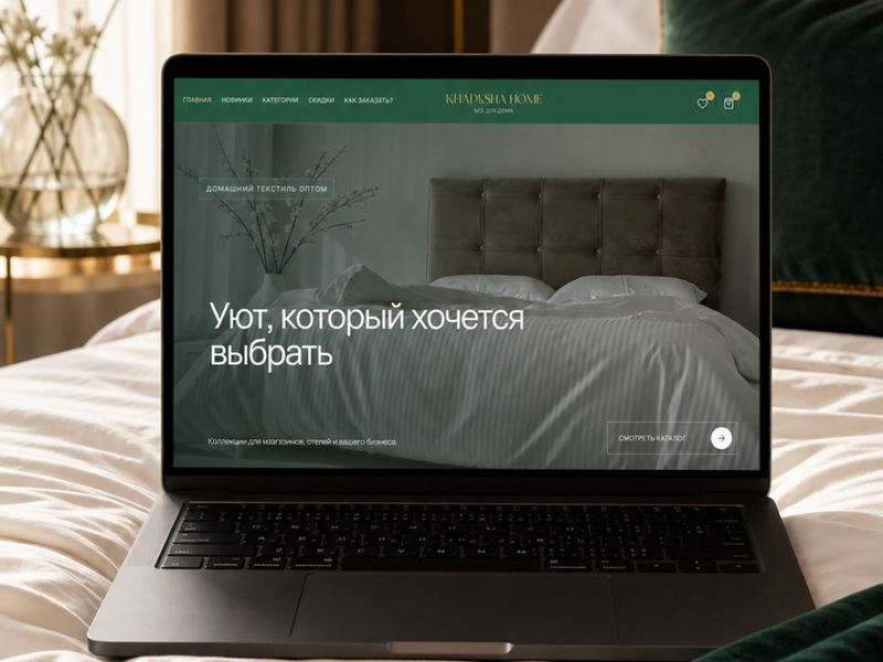 Сайт KHADISHA HOME на экране ноутбука